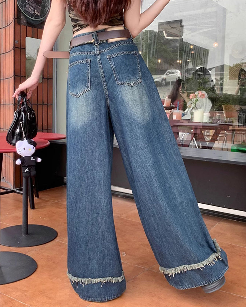blue frayed hem wide leg jeans boogzel clothing