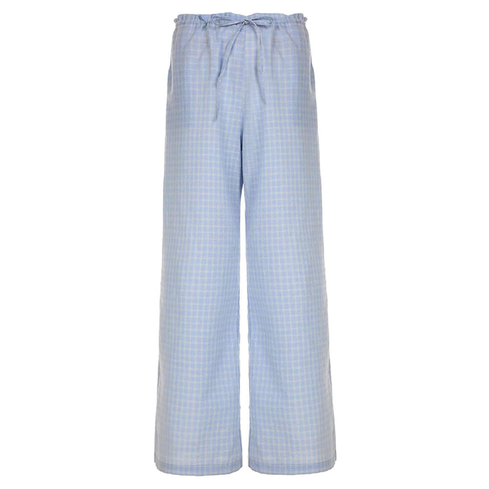 blue gingham wide leg pants boogzel clothing