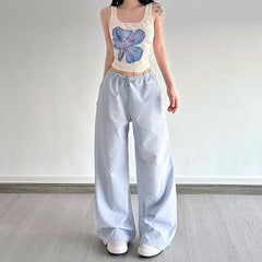 blue gingham wide leg pants boogzel clothing