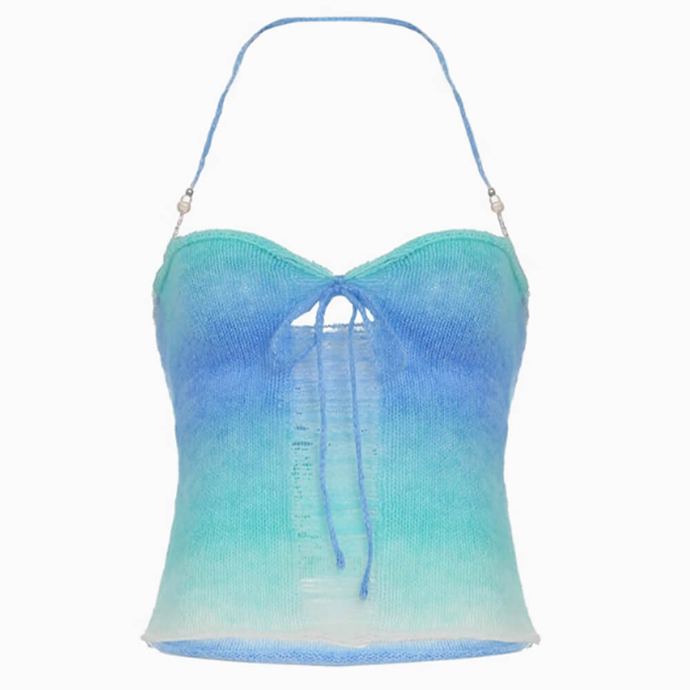 blue gradient knit halter top boogzel clothing