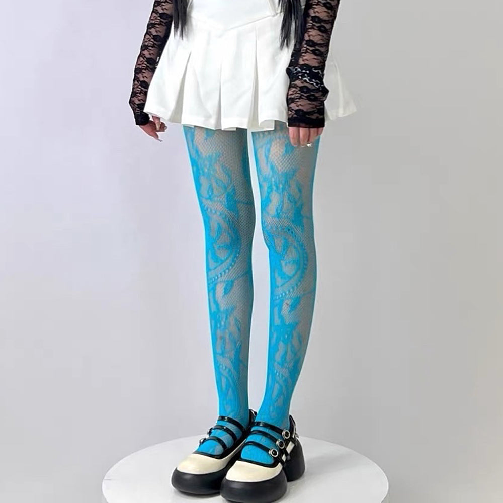 blue lace pattern tights boogzel clothing