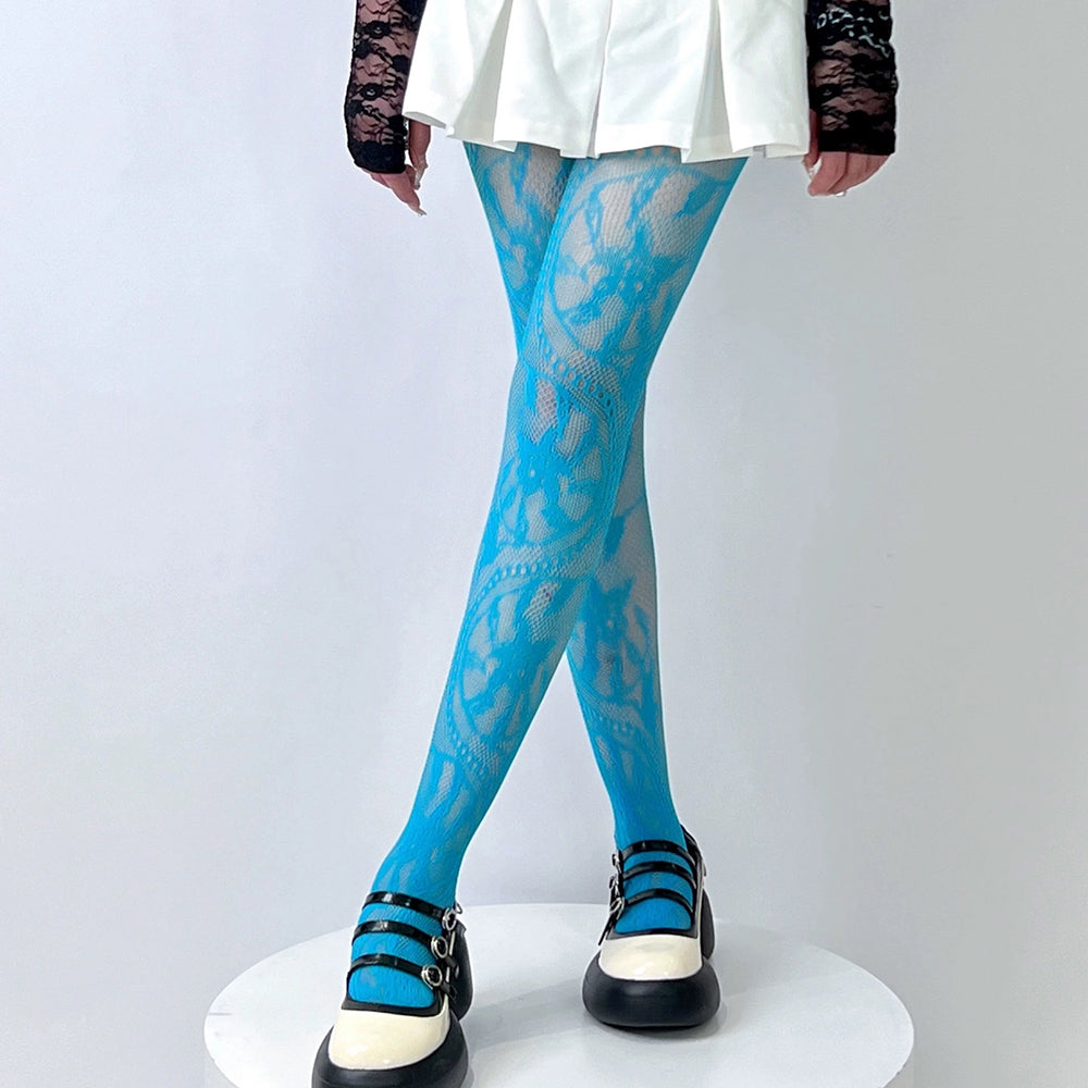 blue lace pattern tights boogzel clothing