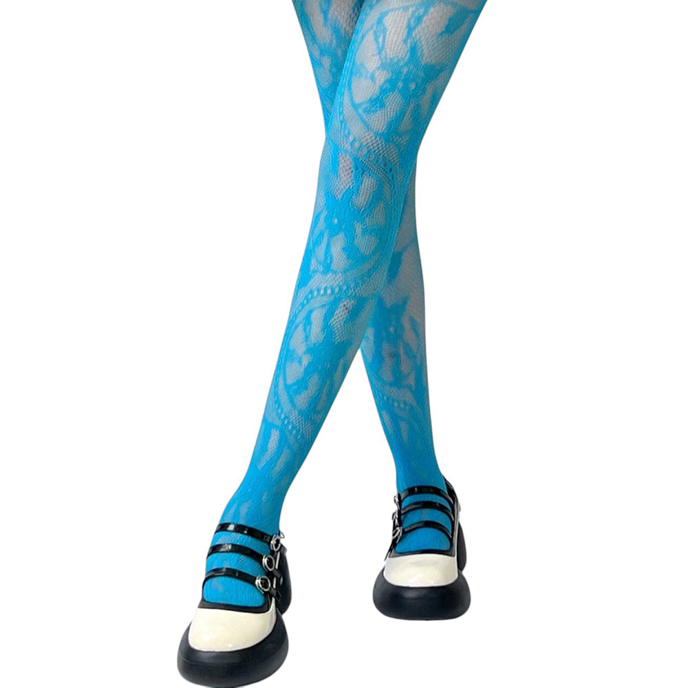 blue lace pattern tights boogzel clothing