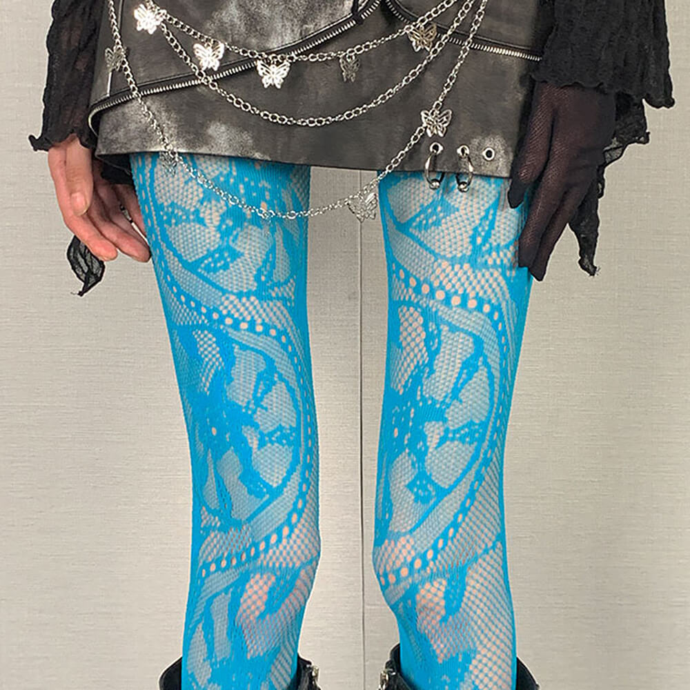 blue lace pattern tights boogzel clothing