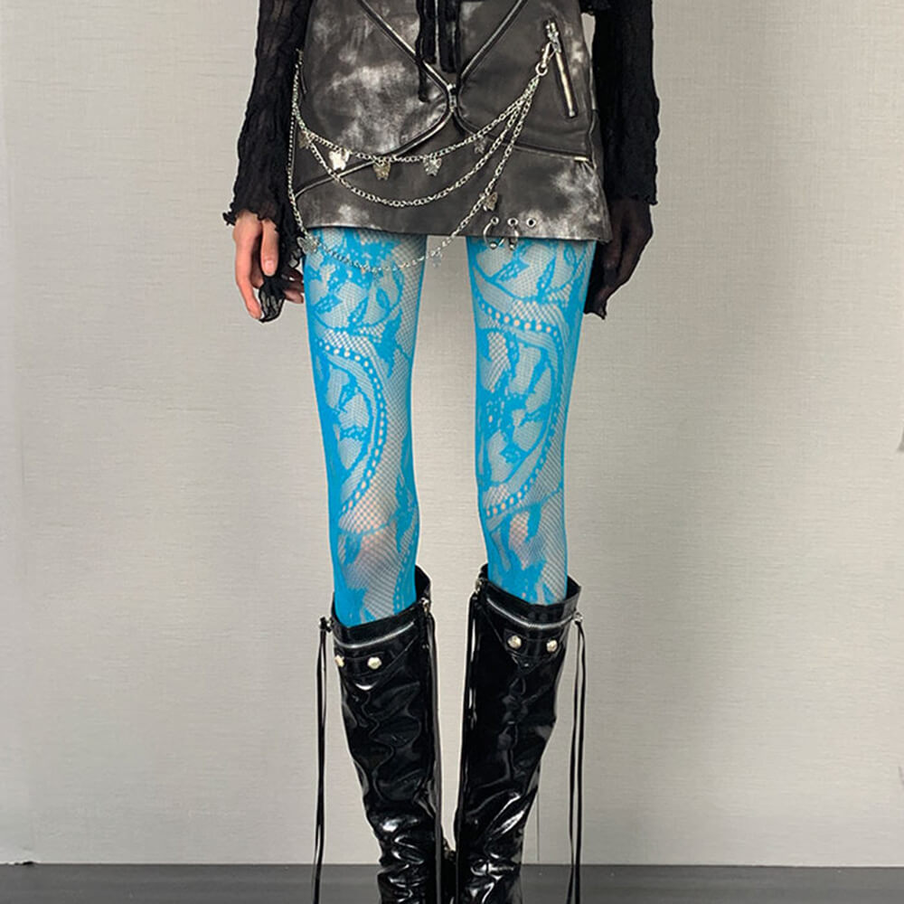 blue lace pattern tights boogzel clothing