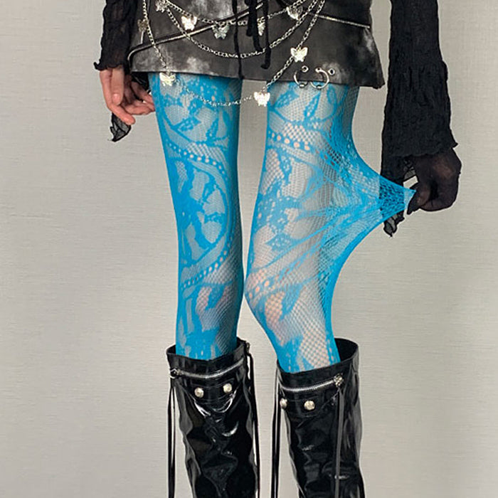 blue lace pattern tights boogzel clothing