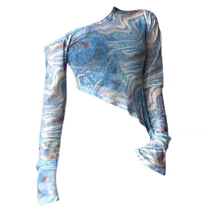 blue marble asymmetrical crop top boogzel clothing