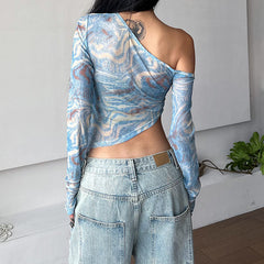 blue marble asymmetrical crop top boogzel clothing