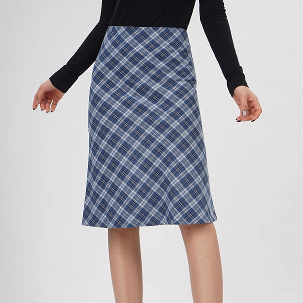 blue plaid midi skirt boogzel clothing