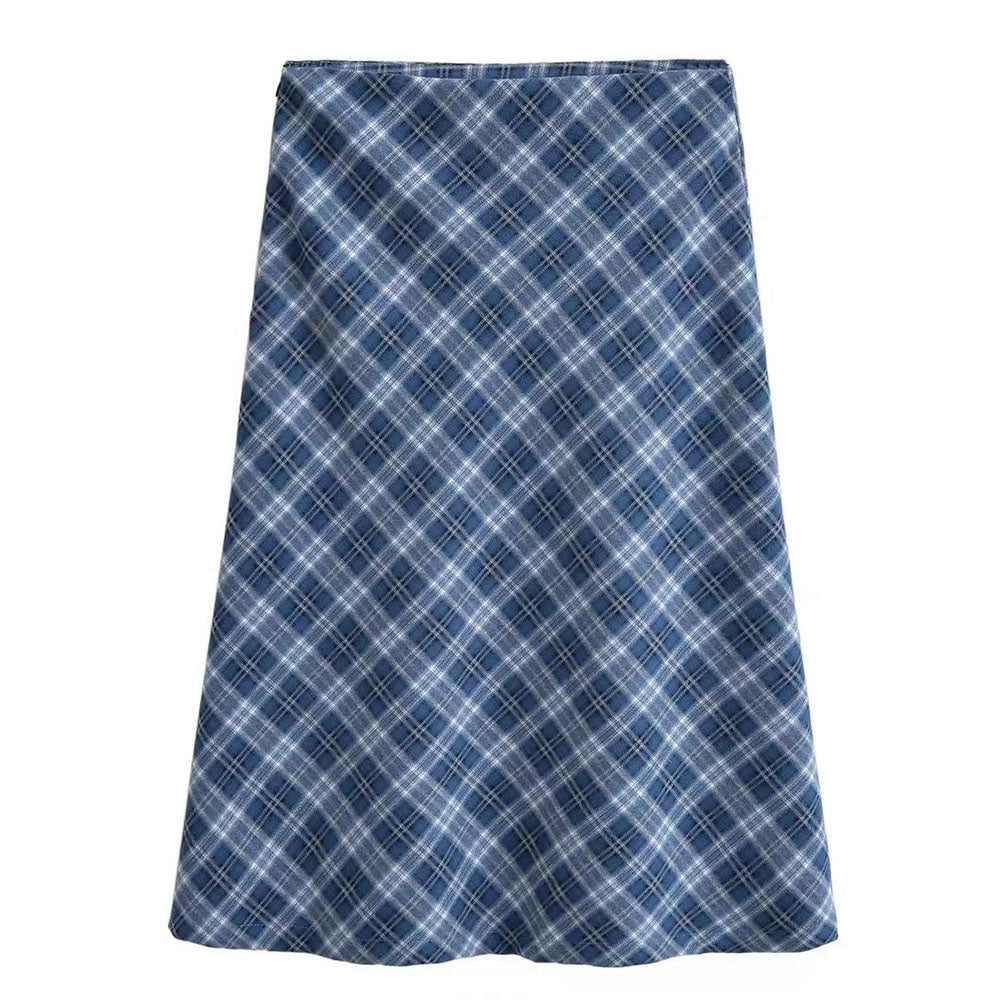 blue plaid midi skirt boogzel clothing