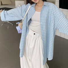 blue plaid oversized shirt boogzel clothing