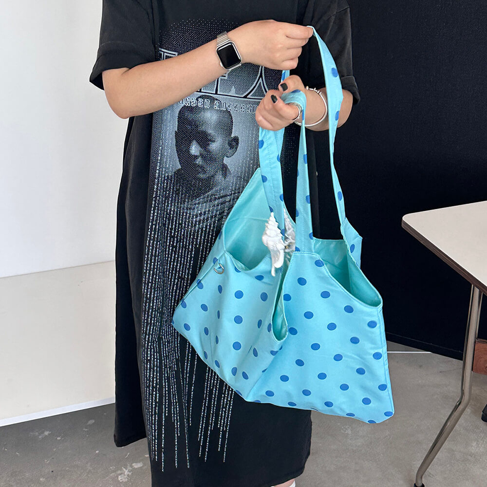 blue polka dot shoulder bag boogzel clothing