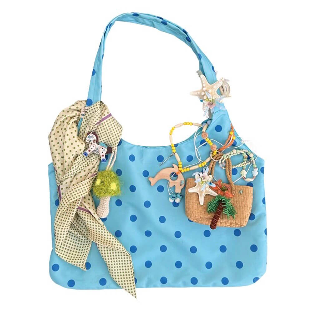 blue polka dot shoulder bag boogzel clothing