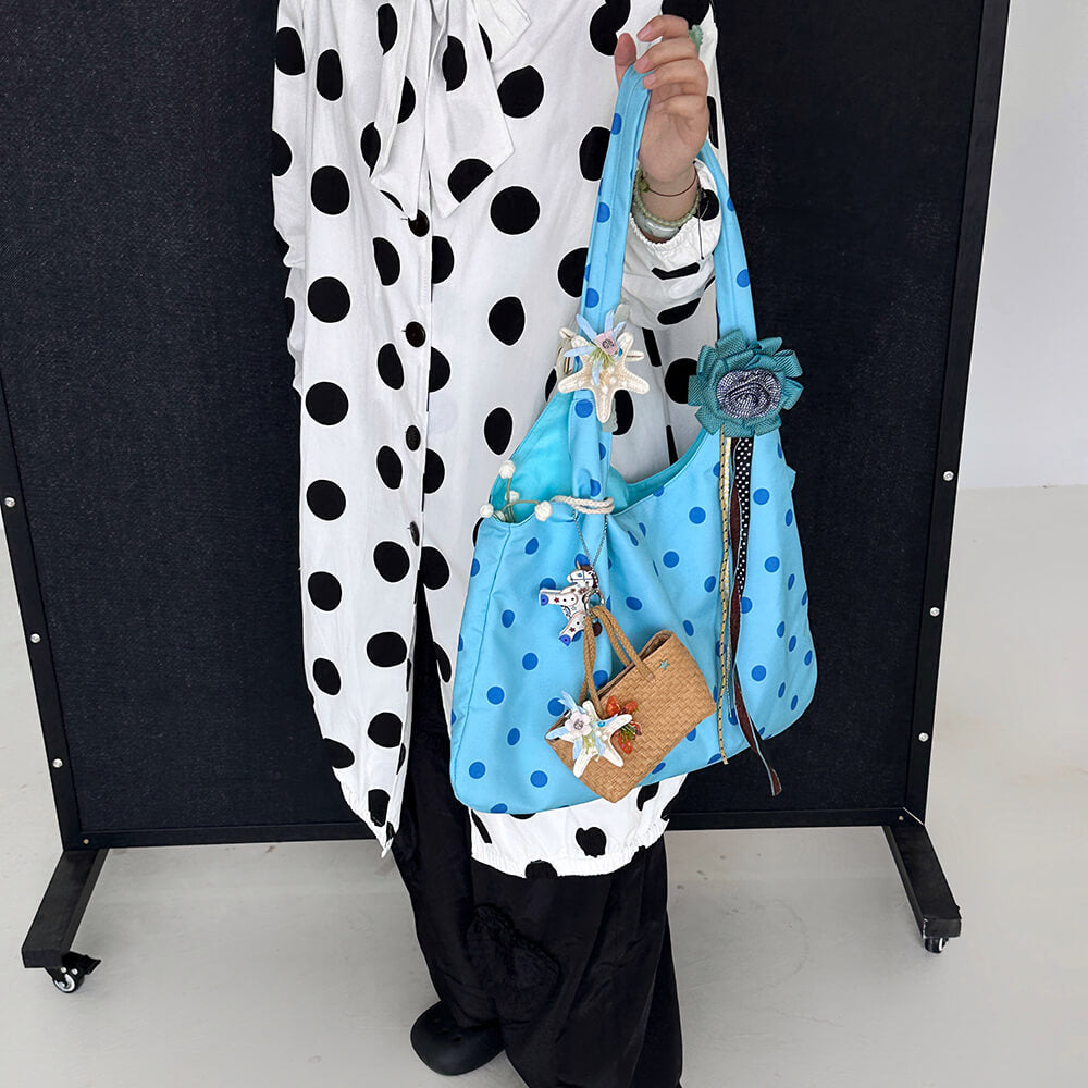 blue polka dot shoulder bag boogzel clothing
