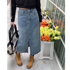 blue split denim skirt boogzel clothing