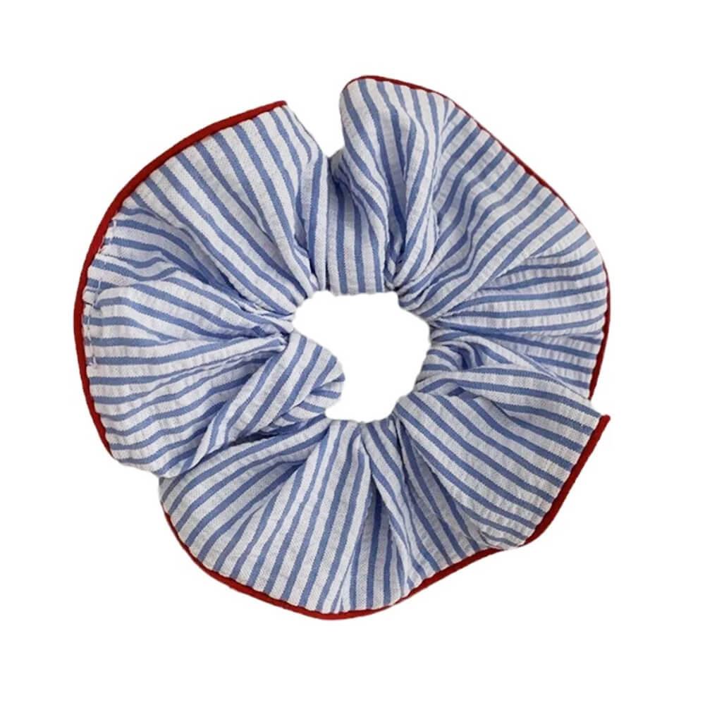 blue stripe scrunchie with red trim boogzel clothing