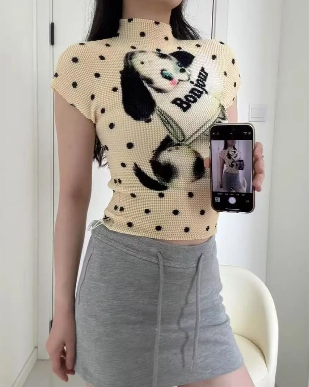 bonjour polka dot baby tee boogzel clothing