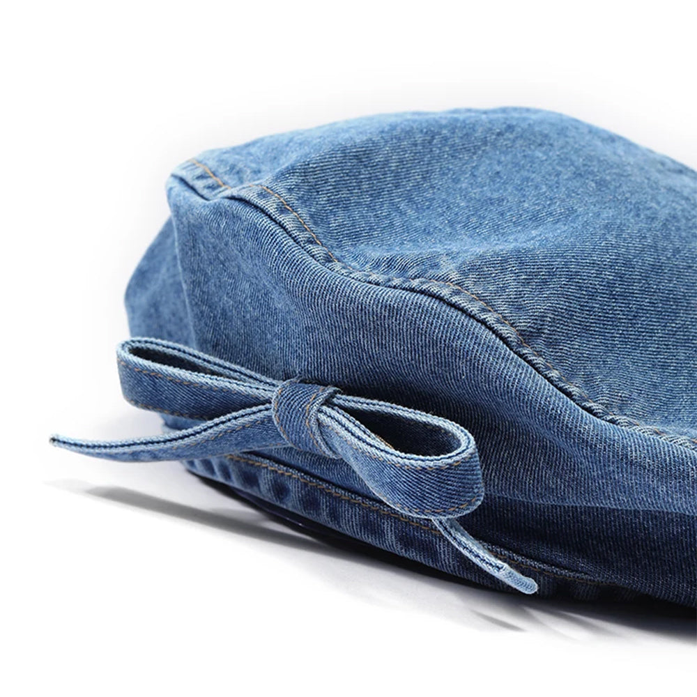 bow denim beret hat boogzel clothing