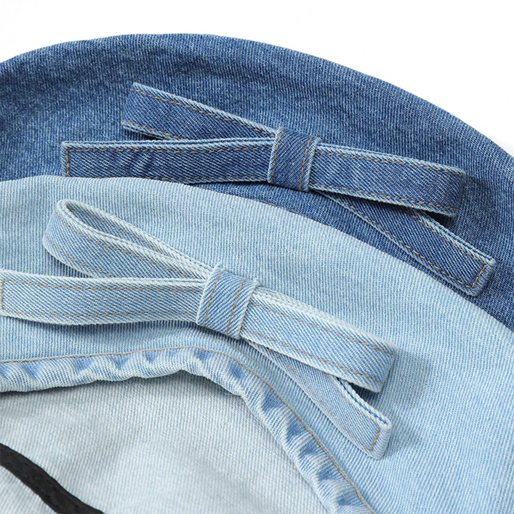 bow denim beret hat boogzel clothing