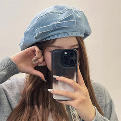 bow denim beret hat boogzel clothing