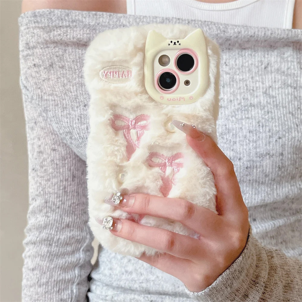 bow embroidery fluffy iphone case boogzel clothing