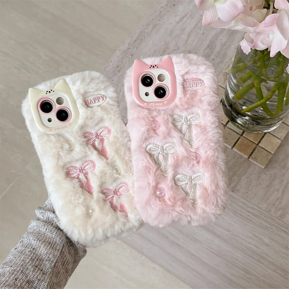 bow embroidery fluffy iphone case boogzel clothing
