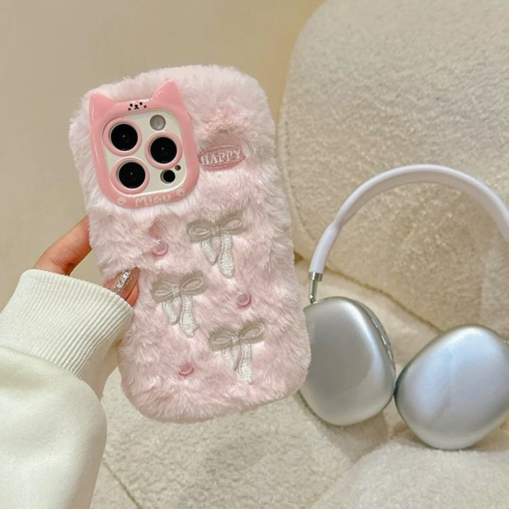 bow embroidery fluffy iphone case boogzel clothing
