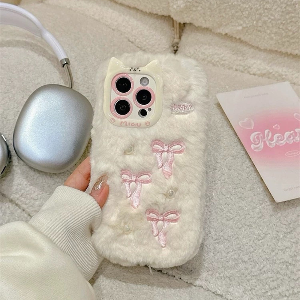 bow embroidery fluffy iphone case boogzel clothing