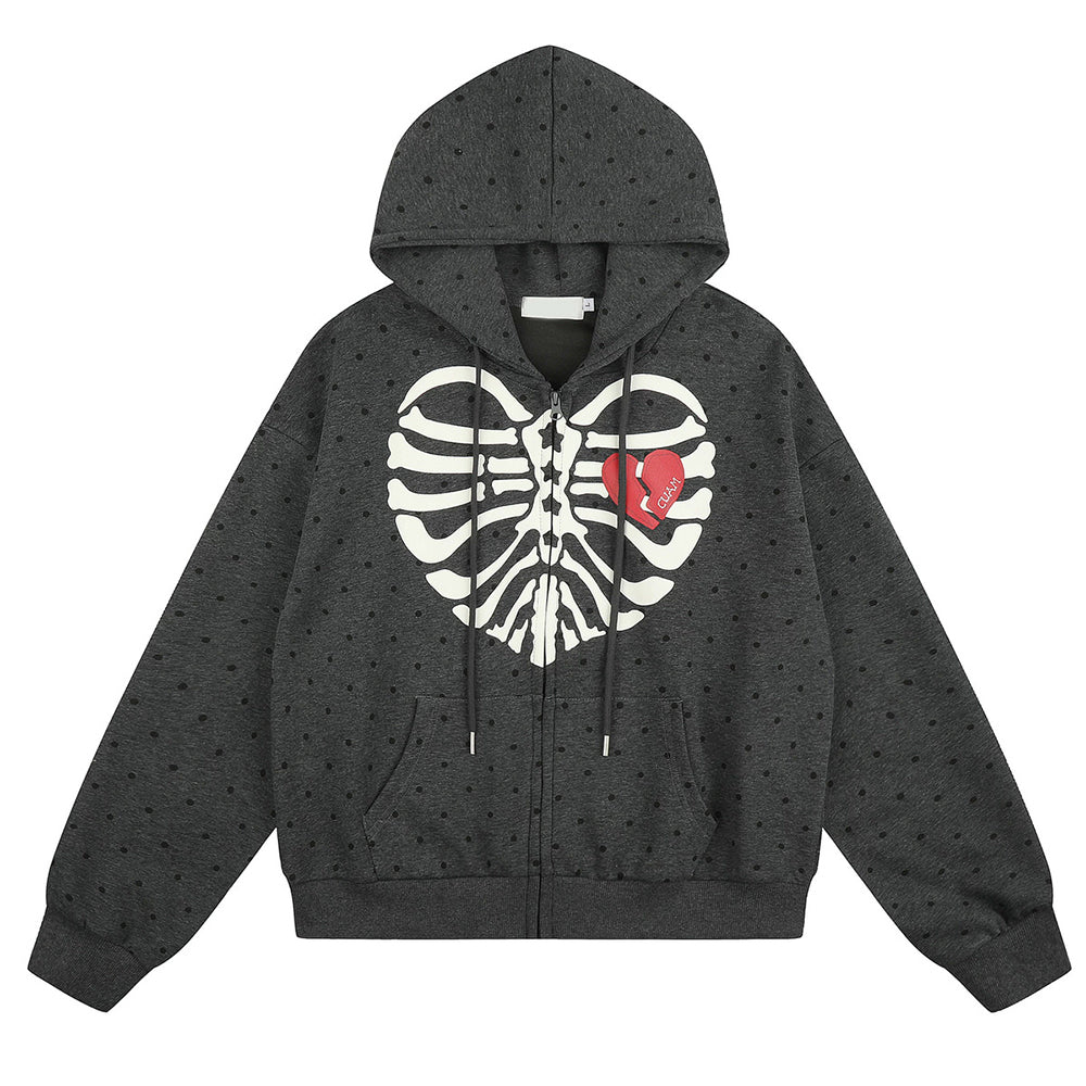 broken heart skeleton zip up hoodie boogzel clothing