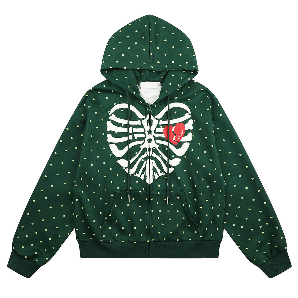 broken heart skeleton zip up hoodie boogzel clothing