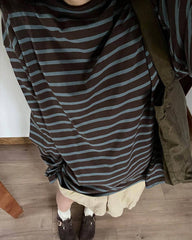 brown blue striped long sleeve t-shirt boogzel clothing