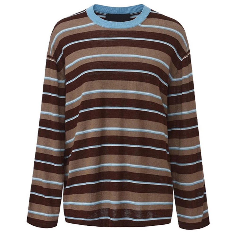 brown blue stripes sweater boogzel clothing