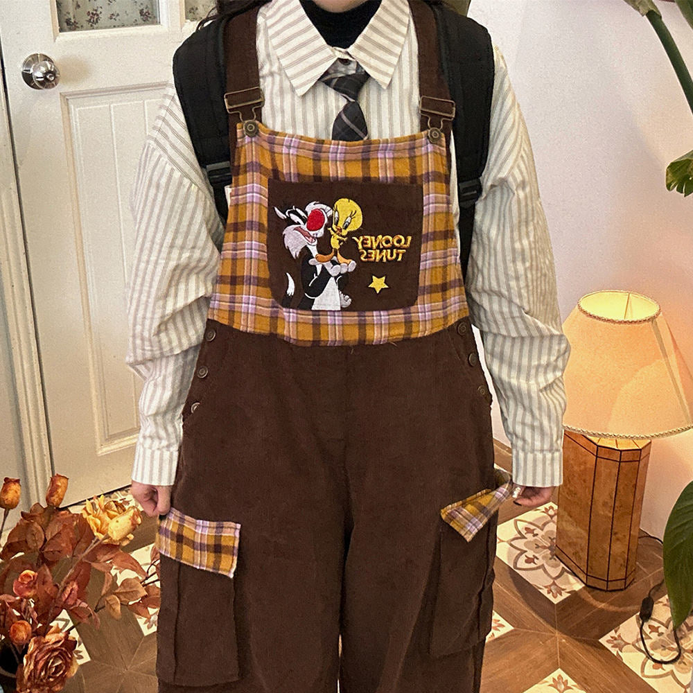 brown corduroy 90s cartoon dungarees boogzel clothing