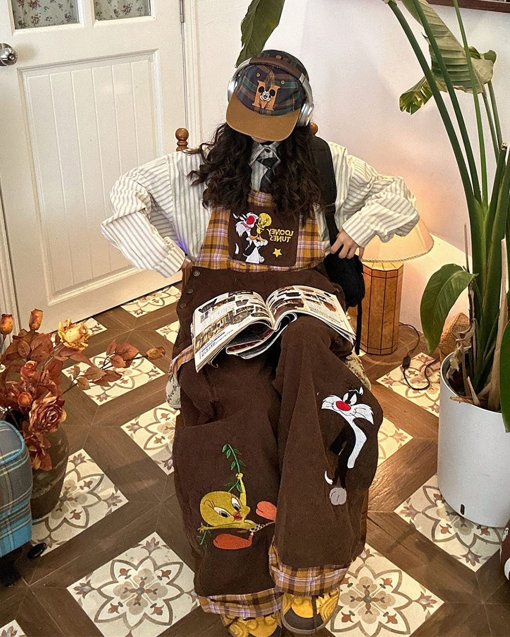 brown corduroy 90s cartoon dungarees boogzel clothing