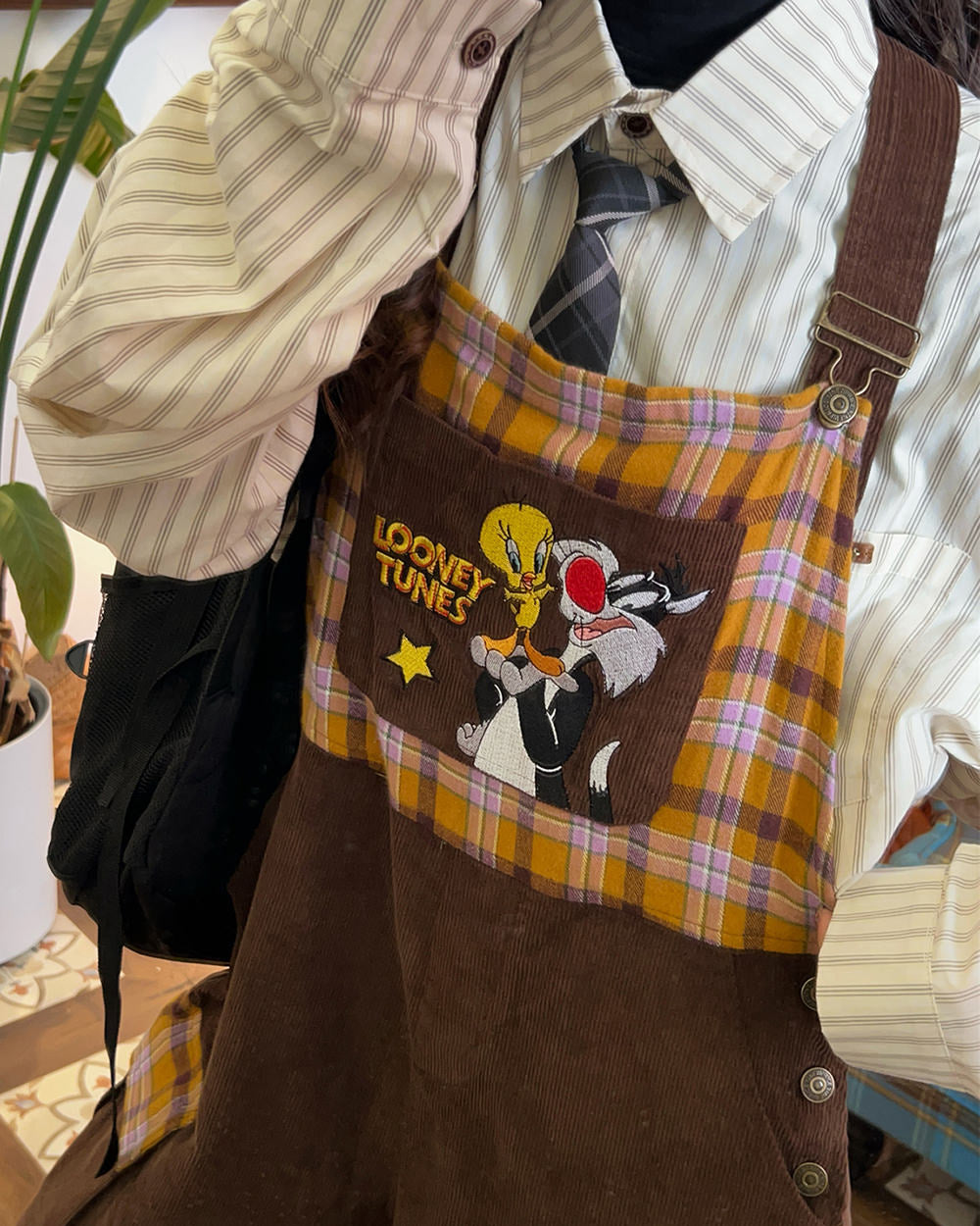 brown corduroy 90s cartoon dungarees boogzel clothing