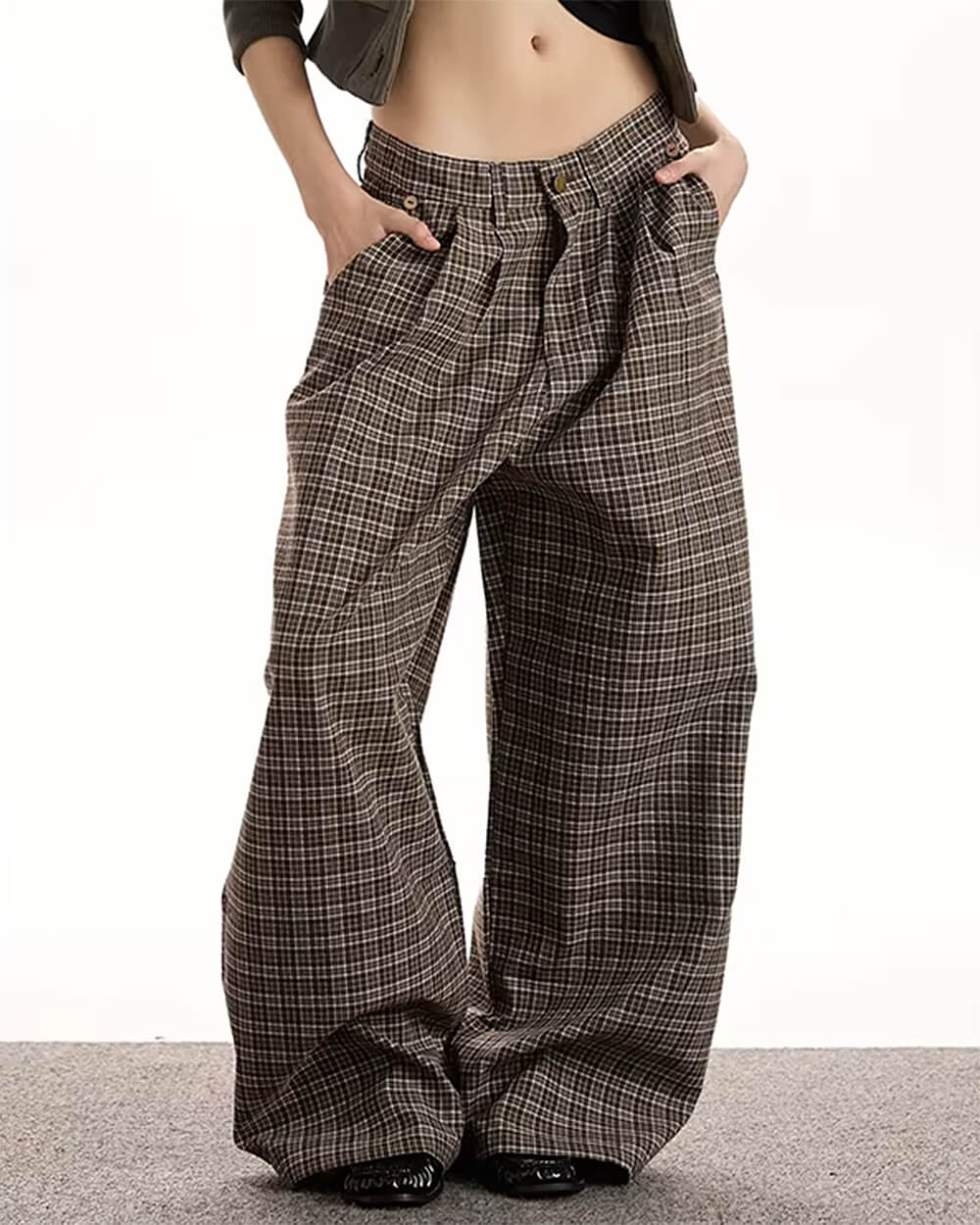 brown plaid wide leg pants boogzel clothing
