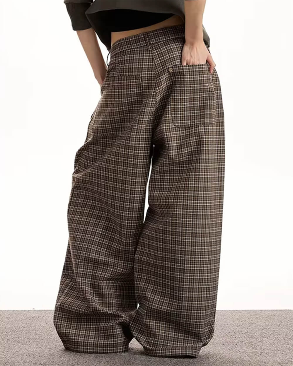 brown plaid wide leg pants boogzel clothing