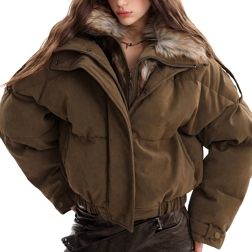 brown puffer jacket boogzel clothing