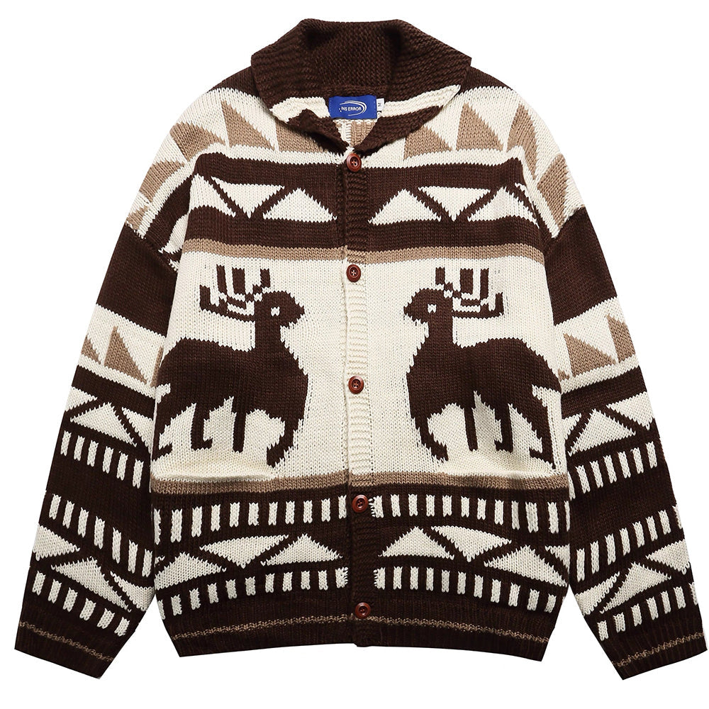 brown reindeer knit hooded cardigan boogzel clothing