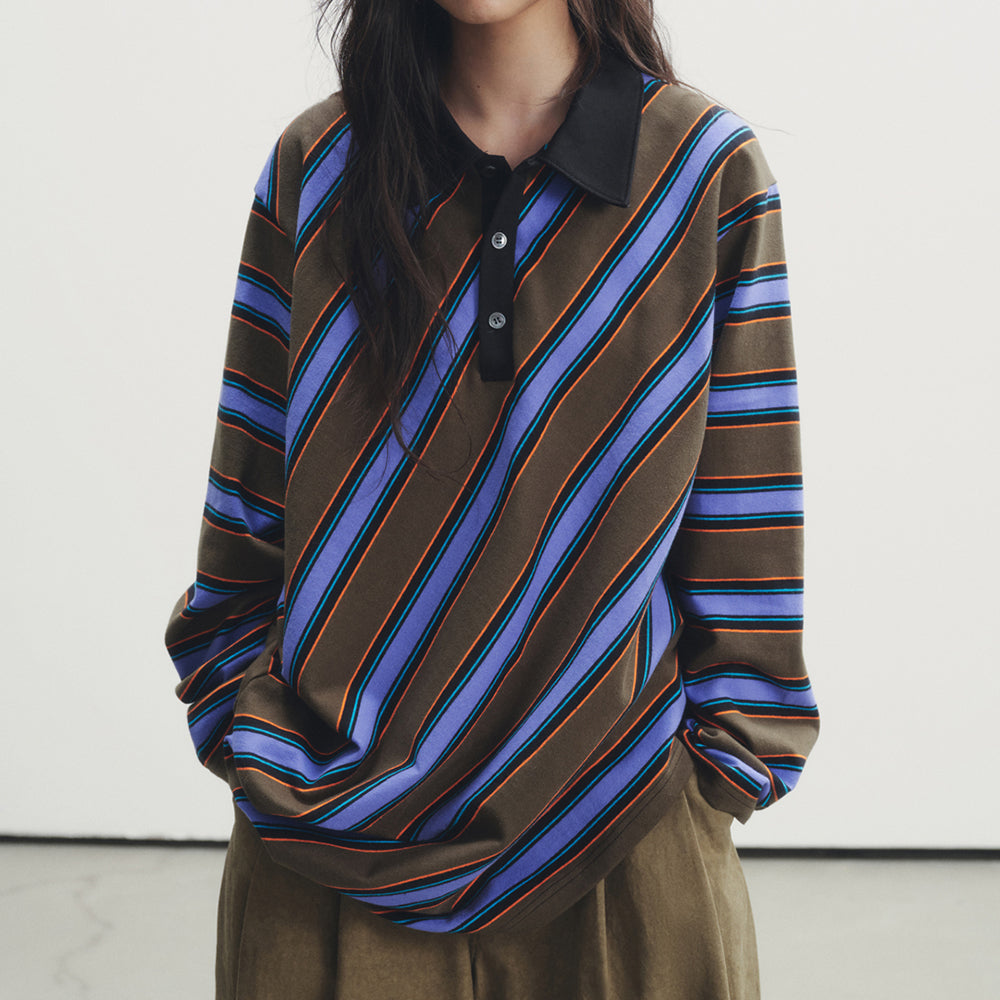 brown blue stripe rugby polo boogzel clothing