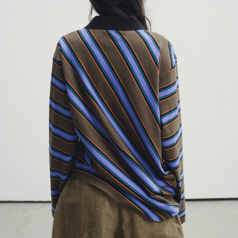 brown blue stripe rugby polo boogzel clothing