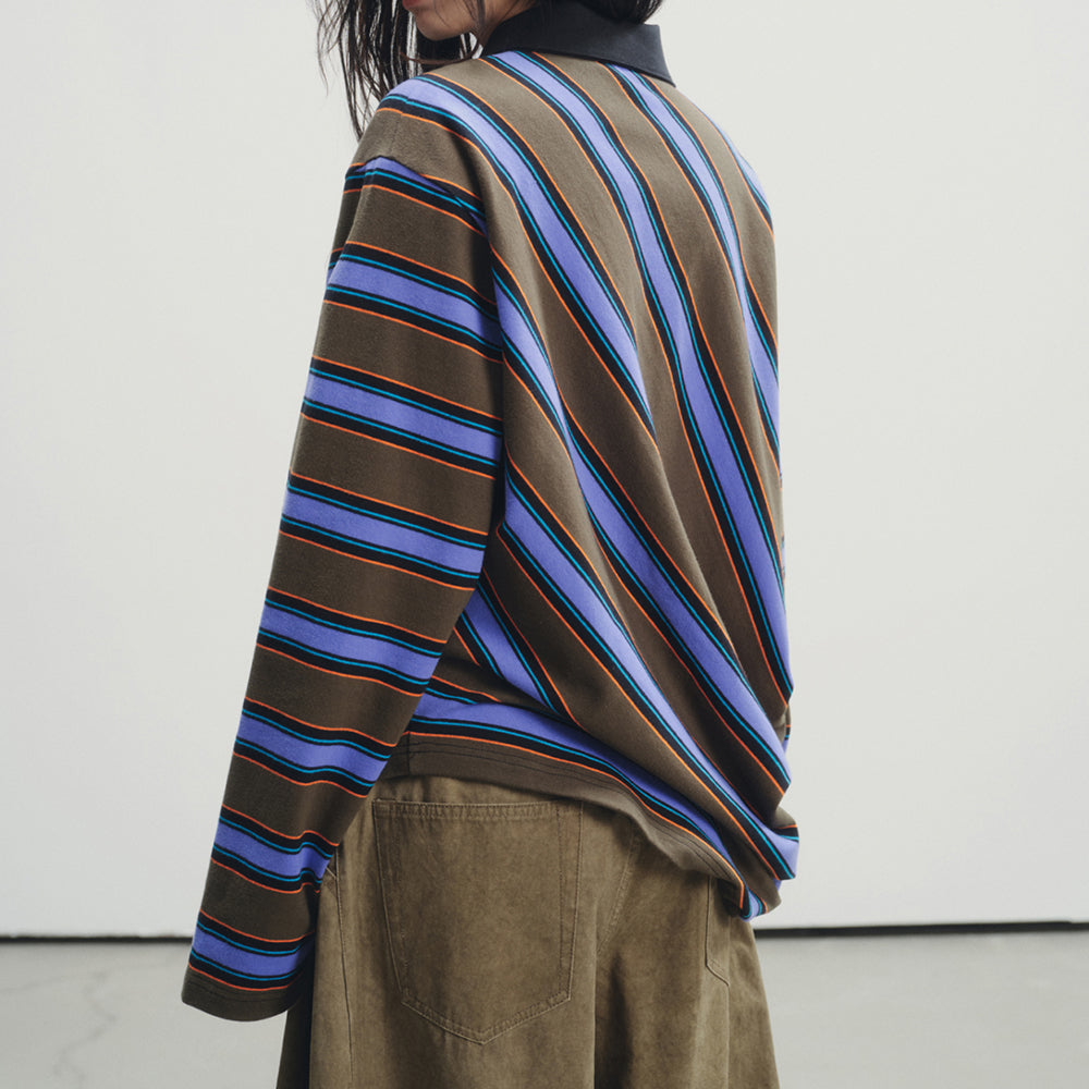 brown blue stripe rugby polo boogzel clothing