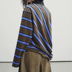 brown blue stripe rugby polo boogzel clothing
