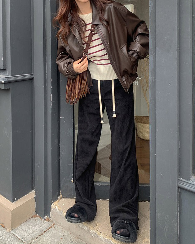 grunge aesthetic brown leather bomber jacket boogzel clothing