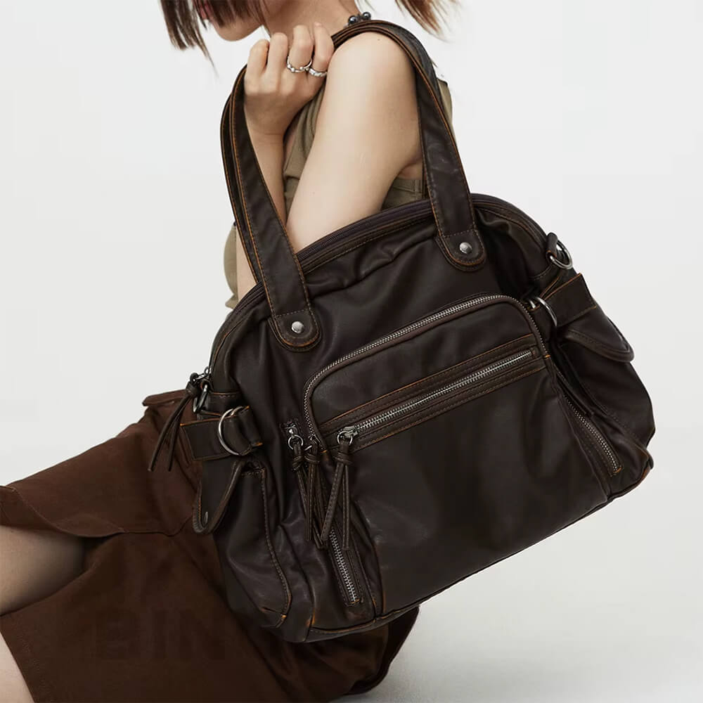 brown multi pocket shoulder bag boogzel clothing