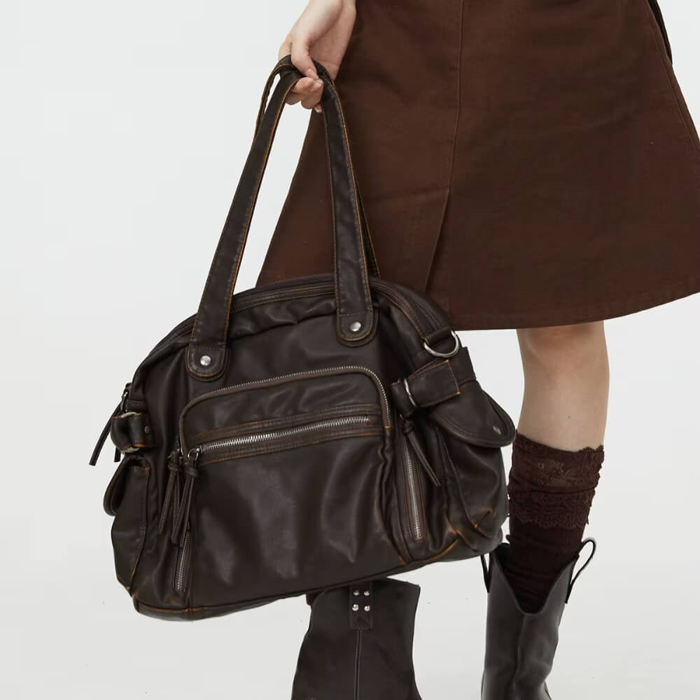 brown multi pocket shoulder bag boogzel clothing