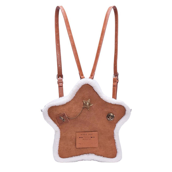 brown sheepskin star backpack boogzel clothing