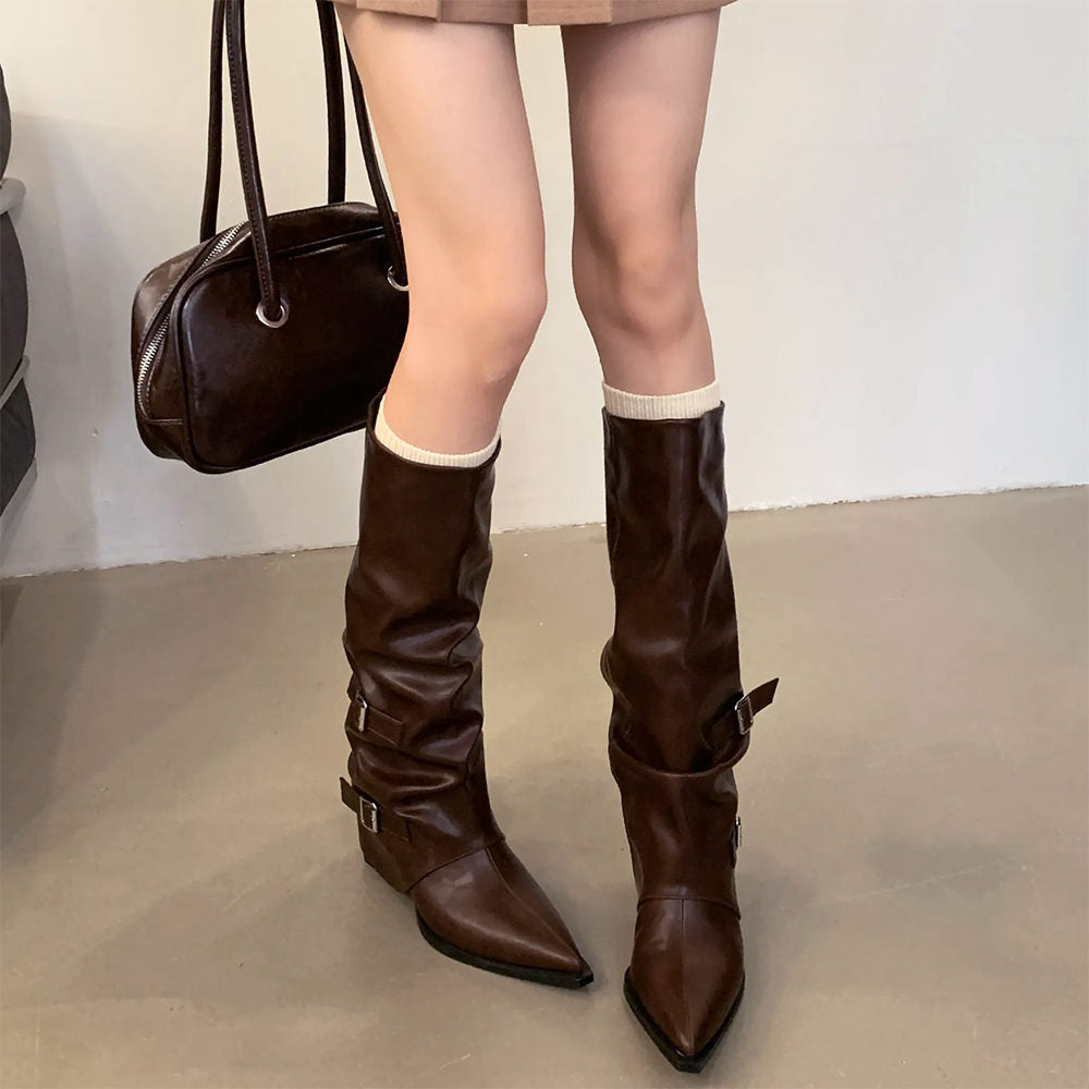 brown slouch buckle boots boogzel clothing