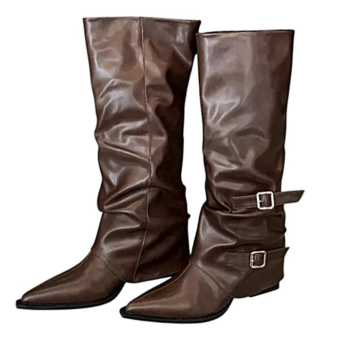 brown slouch buckle boots boogzel clothing