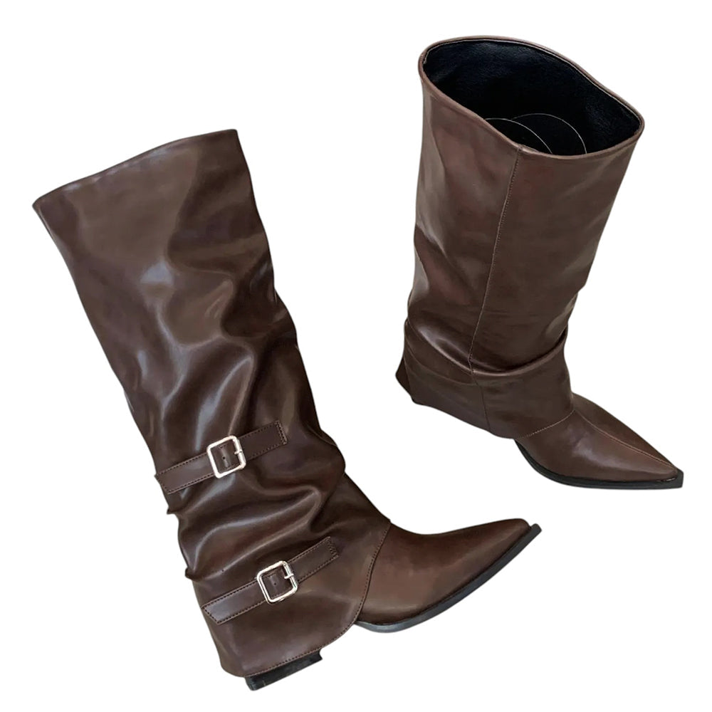 brown slouch buckle boots boogzel clothing
